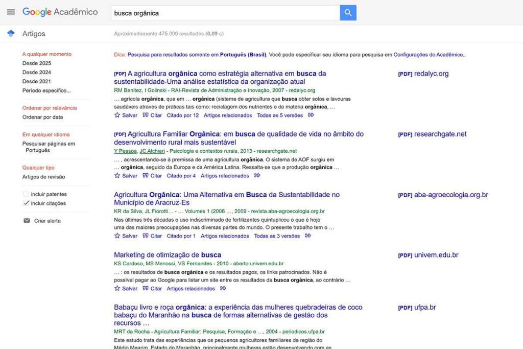 Google Acadêmico: O guia definitivo para pesquisa científica 7 Screenshot da busca avançada do Google Acadêmico com filtros de autor e período